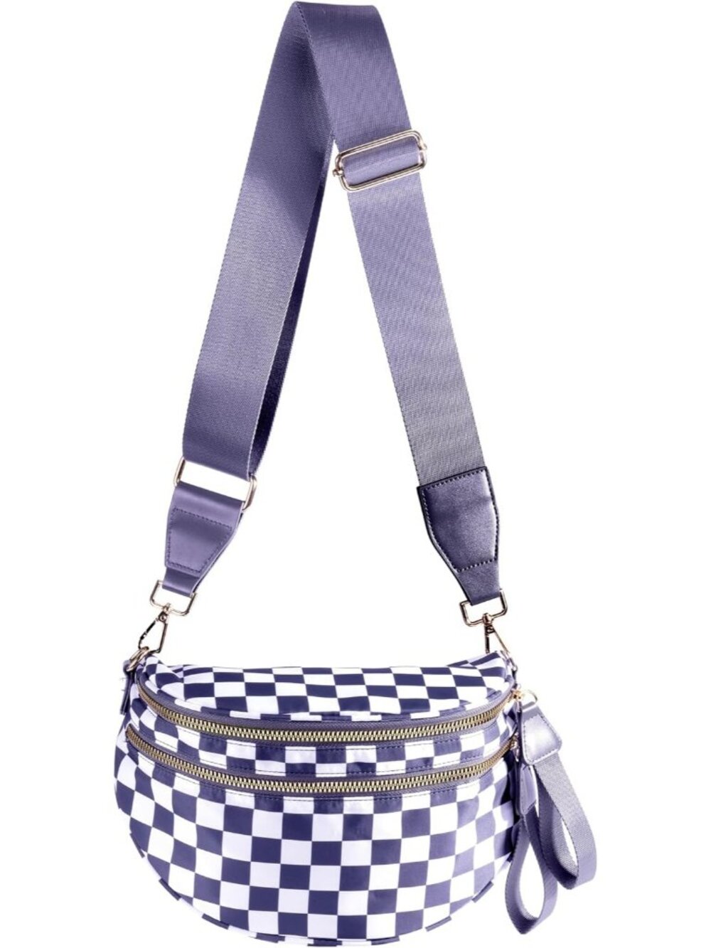 Women Cloudy Purple Checkered Nylon Spacious Bum Bag Travel Purse Crossbody Bag